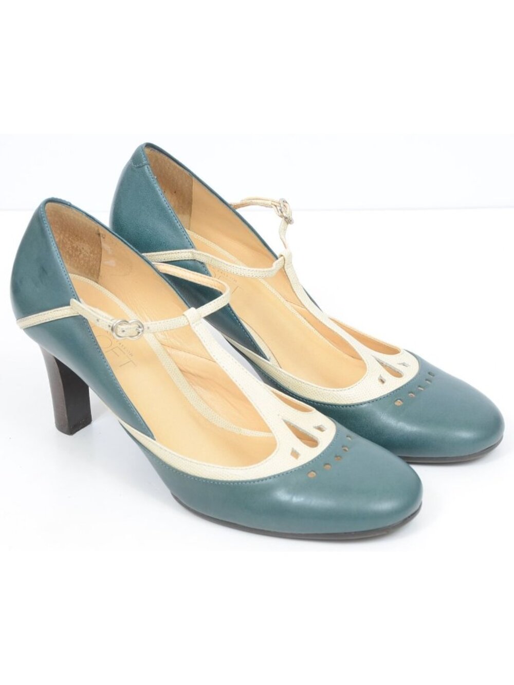 Ann Taylor Loft Women's 7.5 Leather Mary Jane T-Strap Teardrop Retro Heels Pump